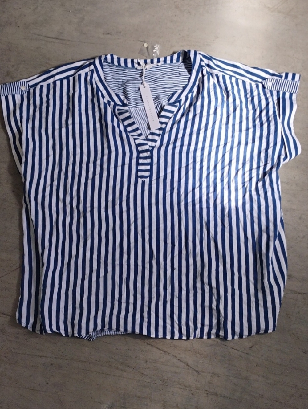 Jane and Delancey Blue and White Striped V-Neck Blouse